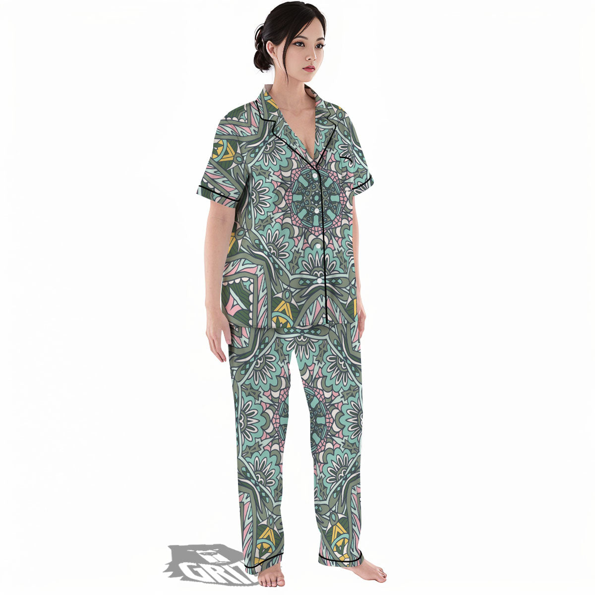Mandala Ornament Pastel Print Women's Pajamas Set-grizzshop