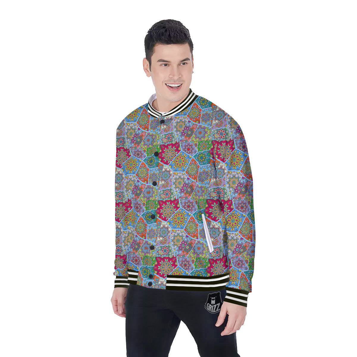 Mandala Patchwork Bohemian Indian Print Baseball Jacket-grizzshop