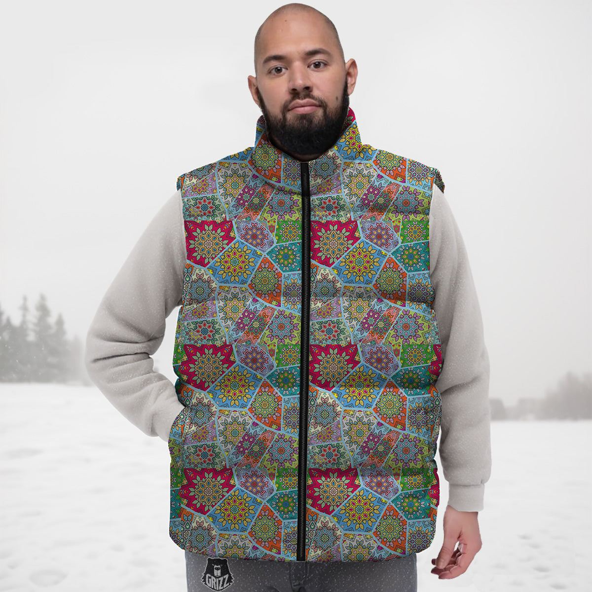 Mandala Patchwork Bohemian Indian Print Down Vest
