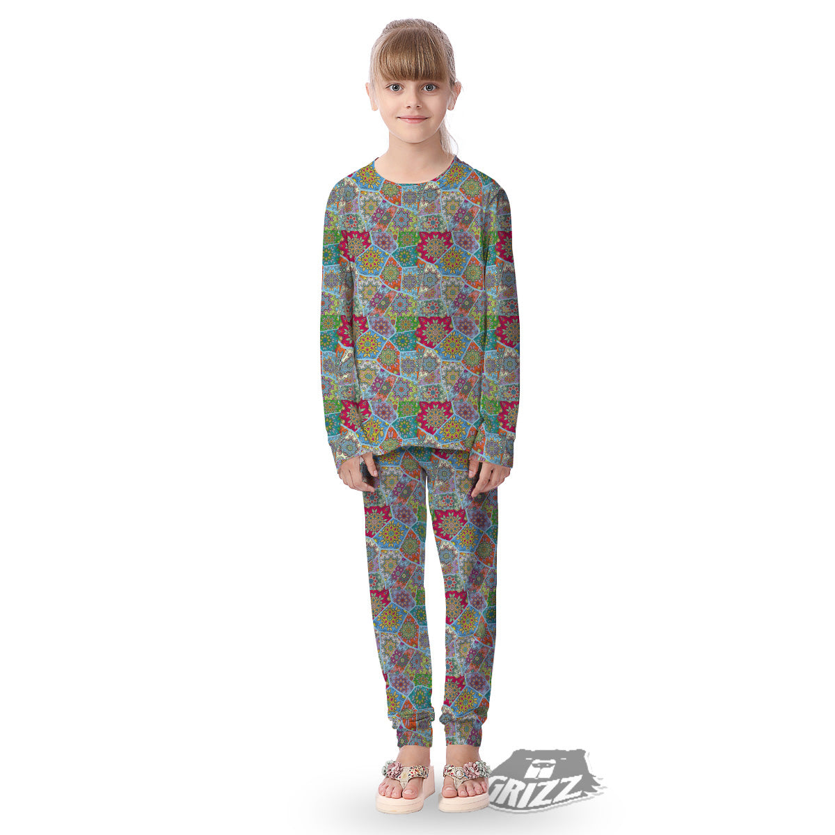 Mandala Patchwork Bohemian Indian Print Kid's Pajamas-grizzshop