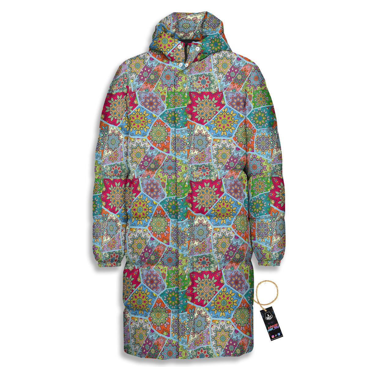 Mandala Patchwork Bohemian Indian Print Long Down Jacket-grizzshop