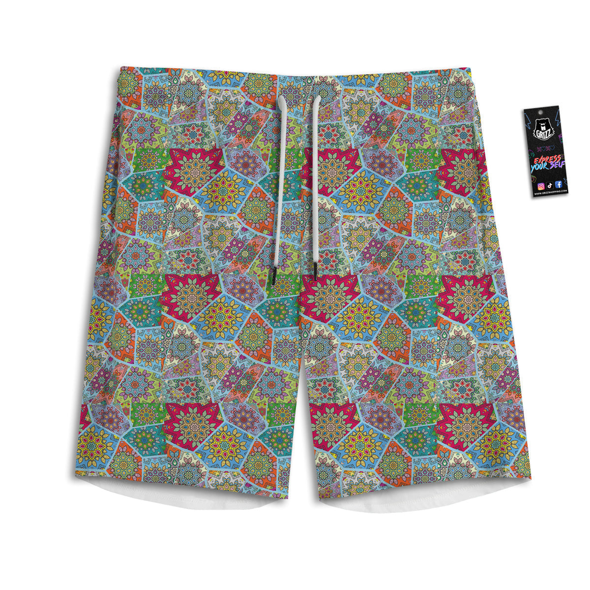 Mandala Patchwork Bohemian Indian Print Men's Athletic Shorts
