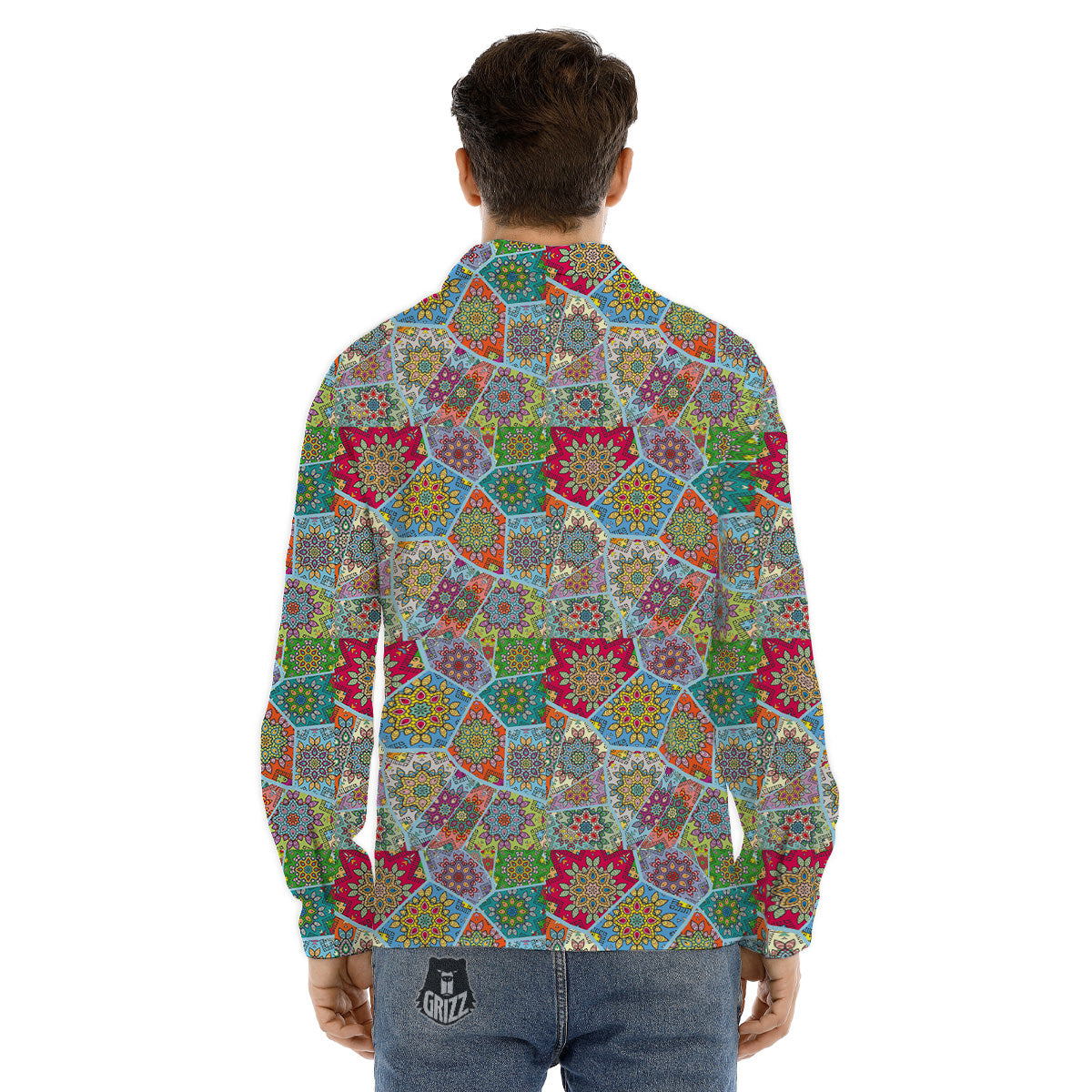 Mandala Patchwork Bohemian Indian Print Men's Dress Shirts-grizzshop