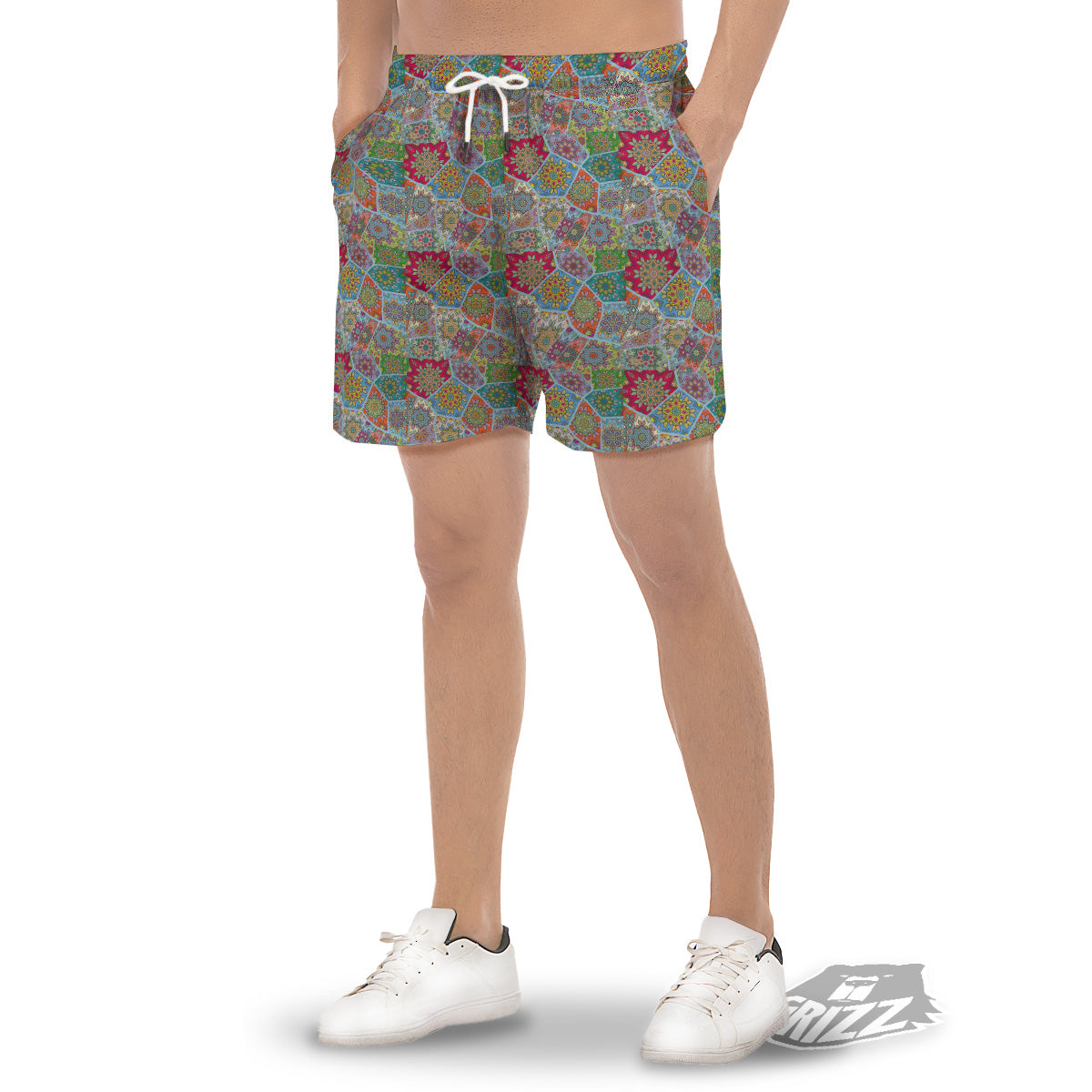 Mandala Patchwork Bohemian Indian Print Men's Gym Shorts-grizzshop