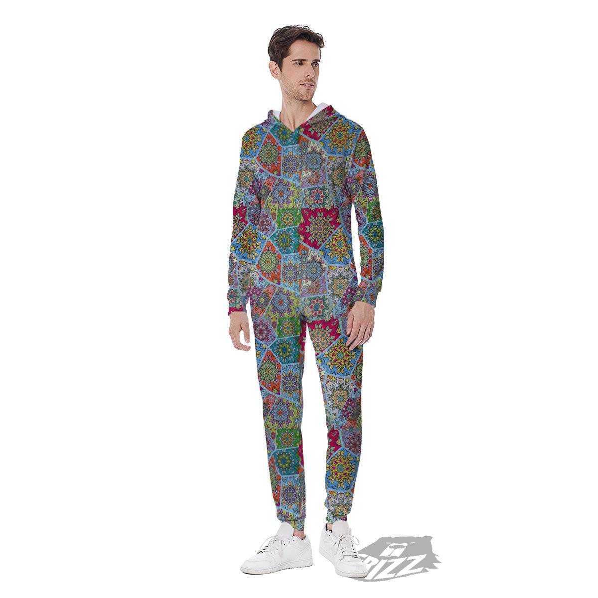 Mandala Patchwork Bohemian Indian Print Men's Jumpsuit-grizzshop
