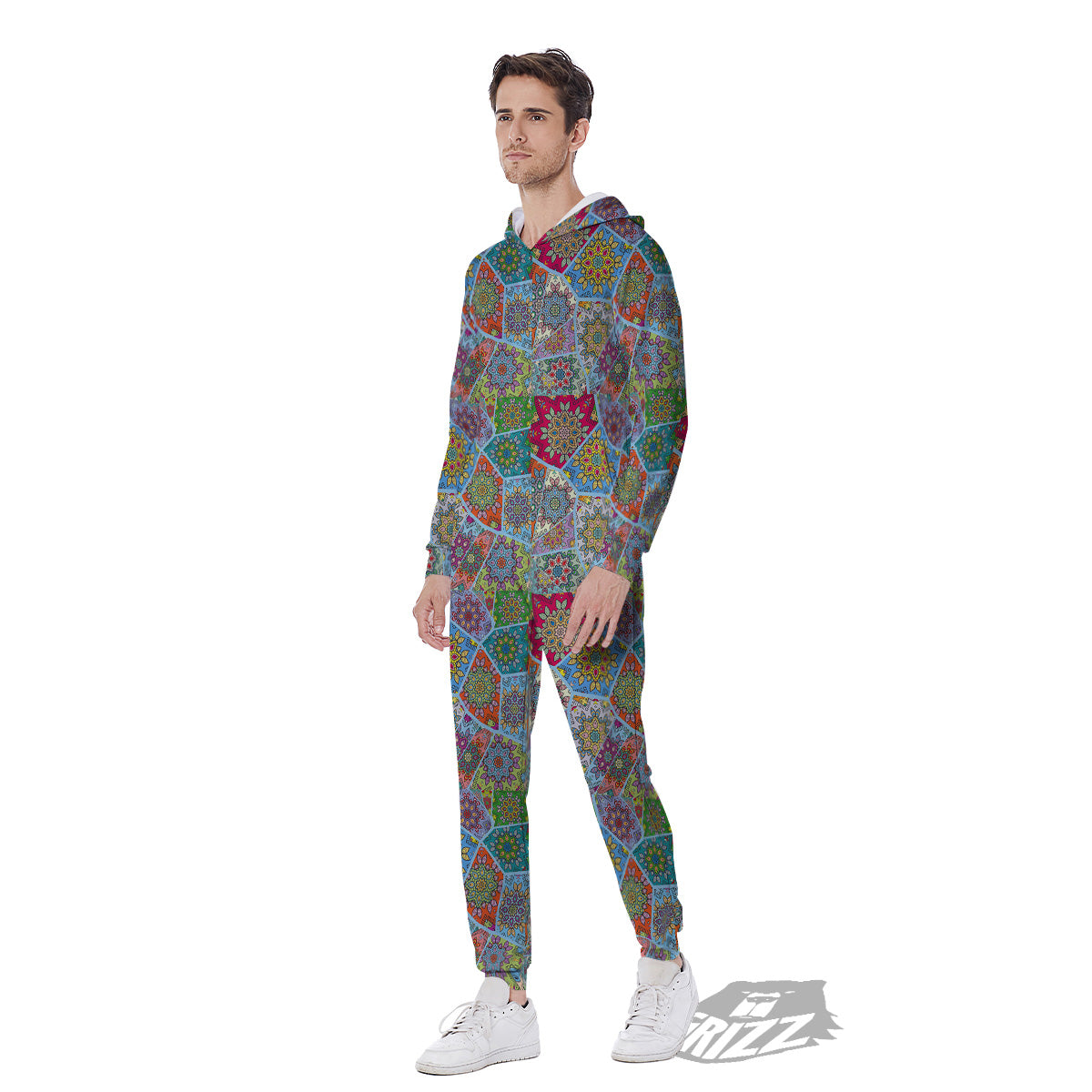 Mandala Patchwork Bohemian Indian Print Men's Jumpsuit-grizzshop