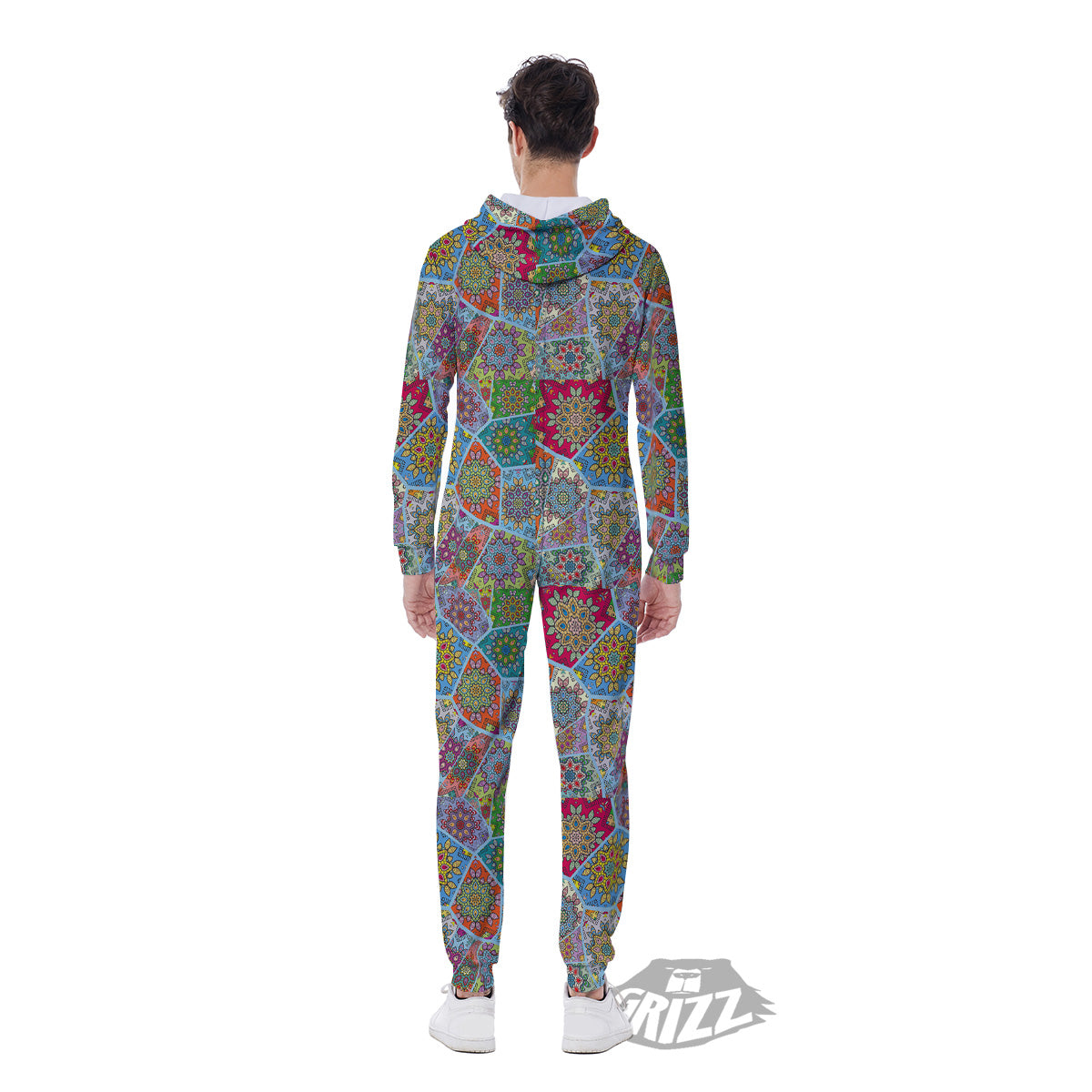 Mandala Patchwork Bohemian Indian Print Men's Jumpsuit-grizzshop