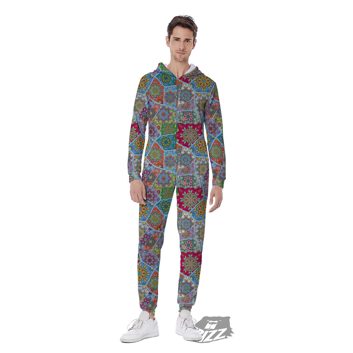 Mandala Patchwork Bohemian Indian Print Men's Jumpsuit-grizzshop