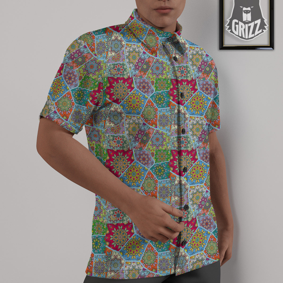 Mandala Patchwork Bohemian Indian Print Untucked Shirts-grizzshop