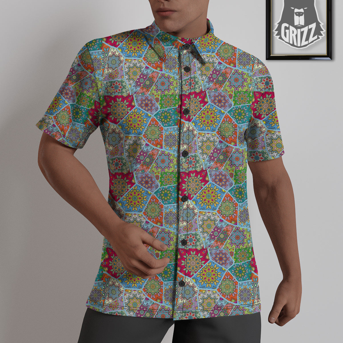 Mandala Patchwork Bohemian Indian Print Untucked Shirts-grizzshop