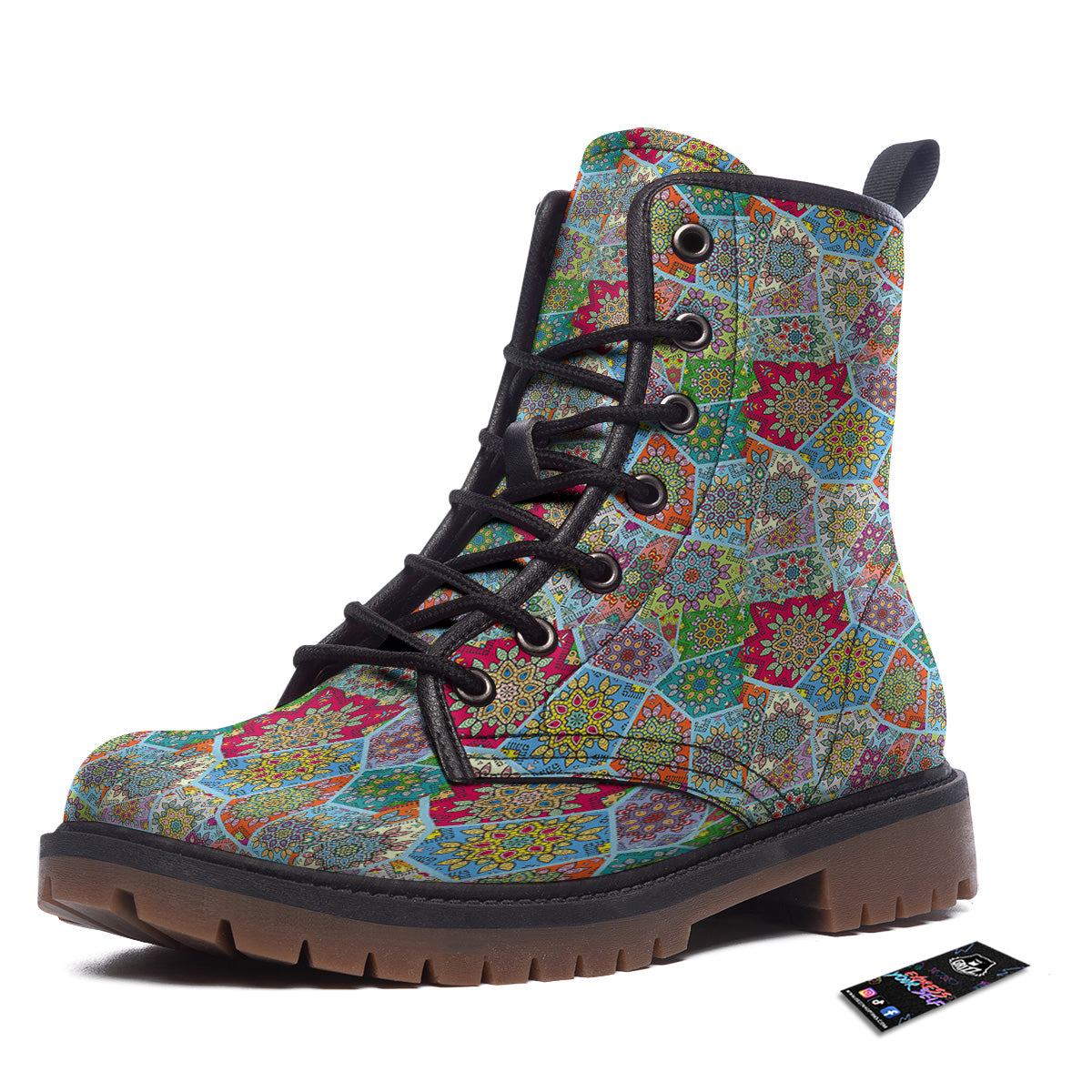 Mandala Patchwork Bohemian Indian Print Work Boots-grizzshop