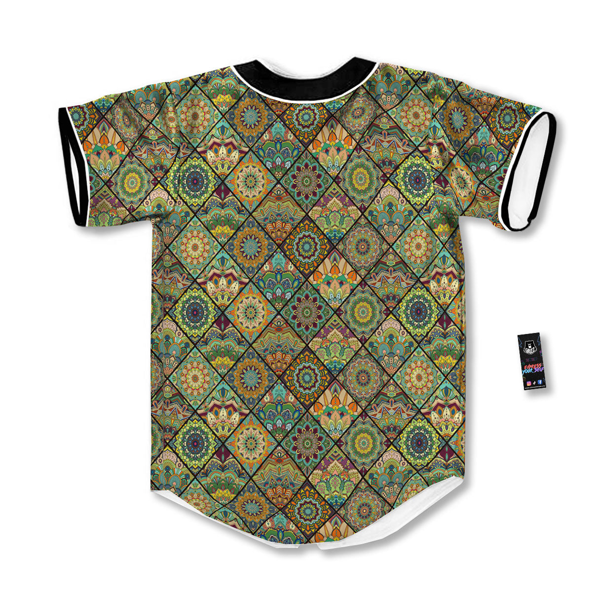Mandala Patchwork Oval Bohemian Print Pattern Baseball Jersey-grizzshop