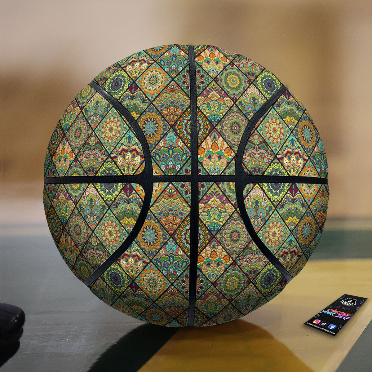 Mandala Patchwork Oval Bohemian Print Pattern Basketball-grizzshop