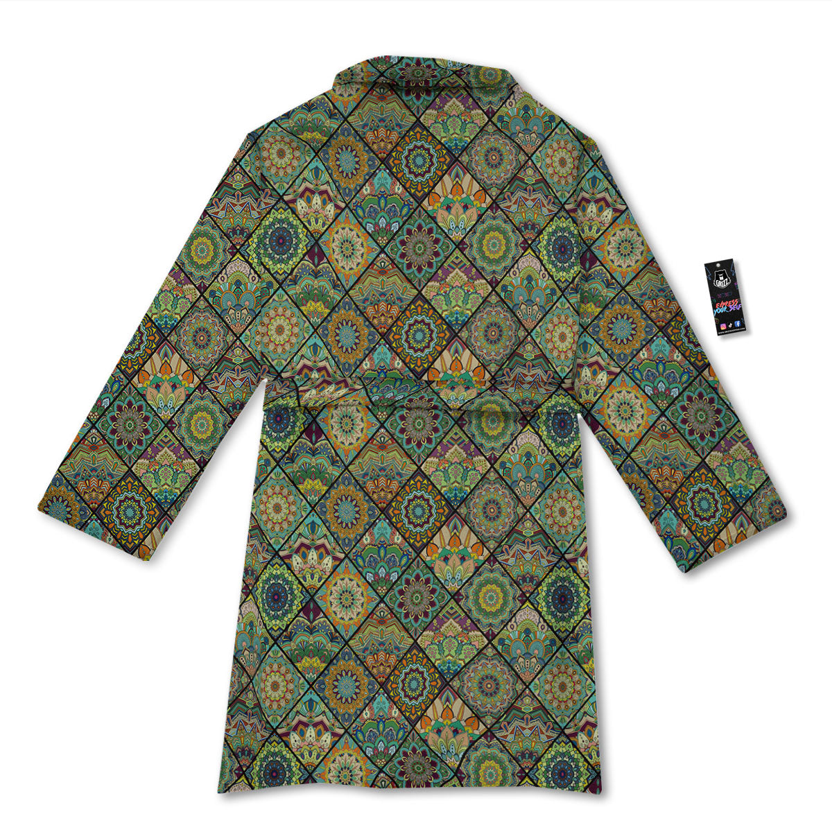 Mandala Patchwork Oval Bohemian Print Pattern Bathrobe-grizzshop