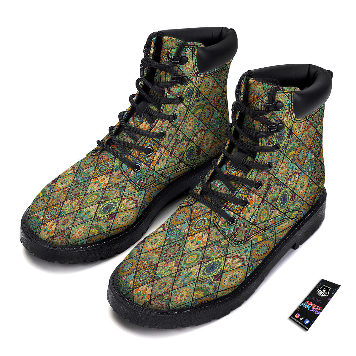 Mandala Patchwork Oval Bohemian Print Pattern Boots-grizzshop