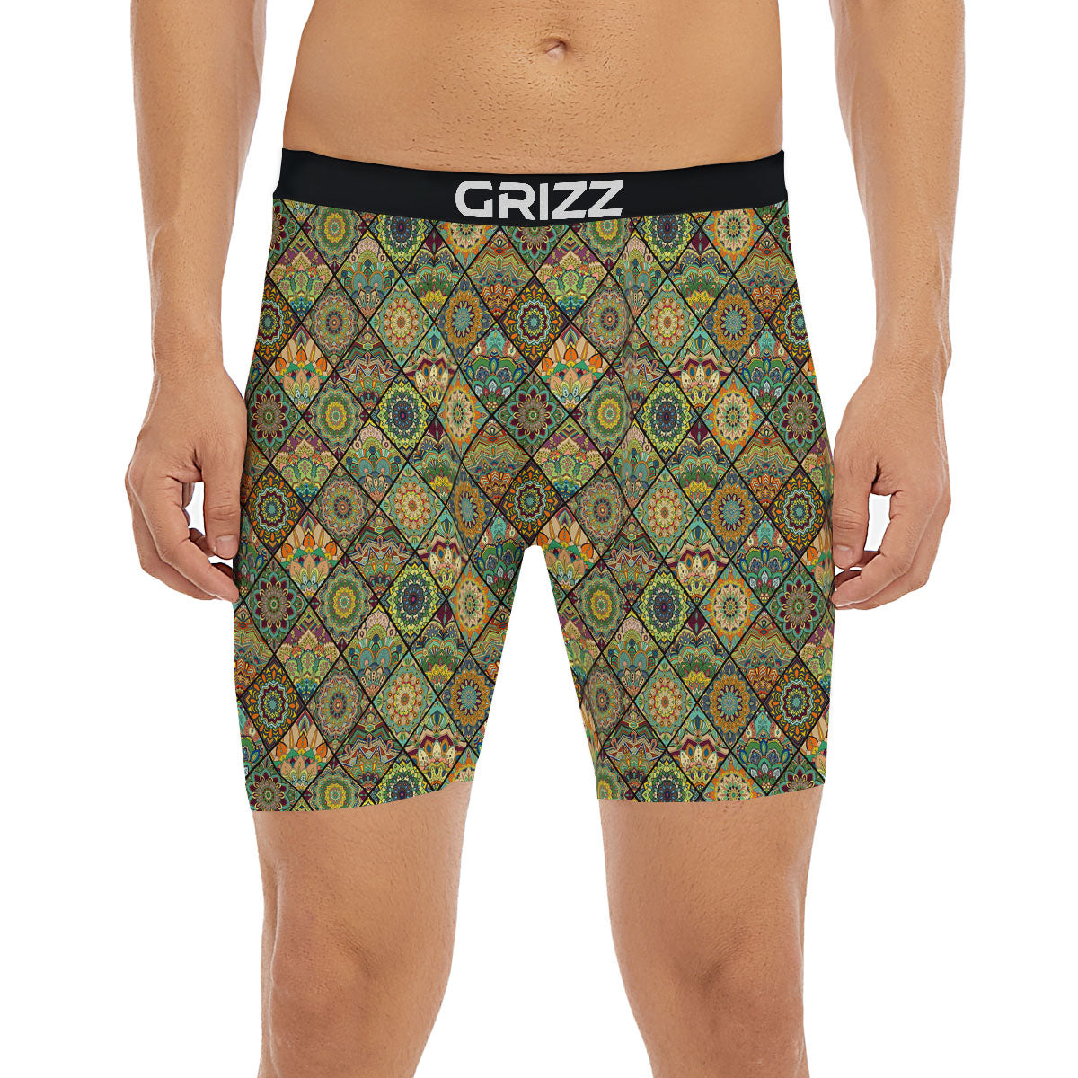Mandala Patchwork Oval Bohemian Print Pattern Boxer Briefs-grizzshop