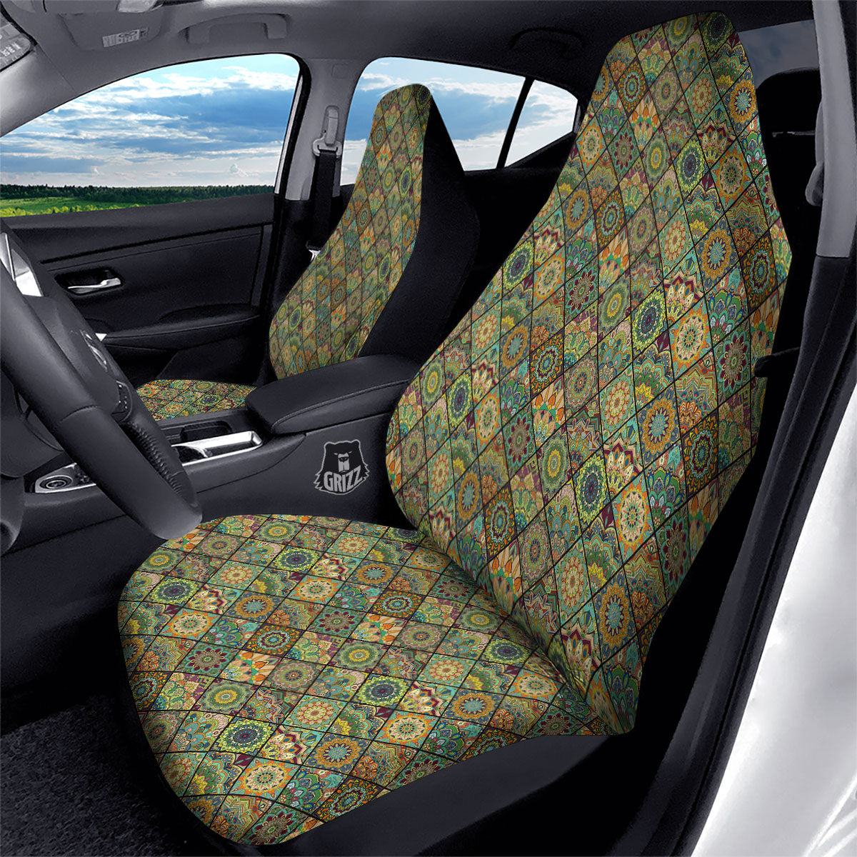 Mandala Patchwork Oval Bohemian Print Pattern Car Seat Covers-grizzshop