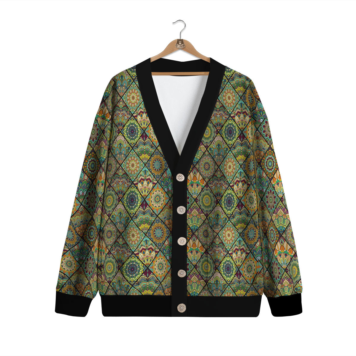 Mandala Patchwork Oval Bohemian Print Pattern Cardigan-grizzshop
