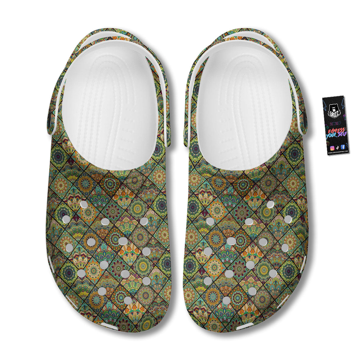 Mandala Patchwork Oval Bohemian Print Pattern Clog-grizzshop