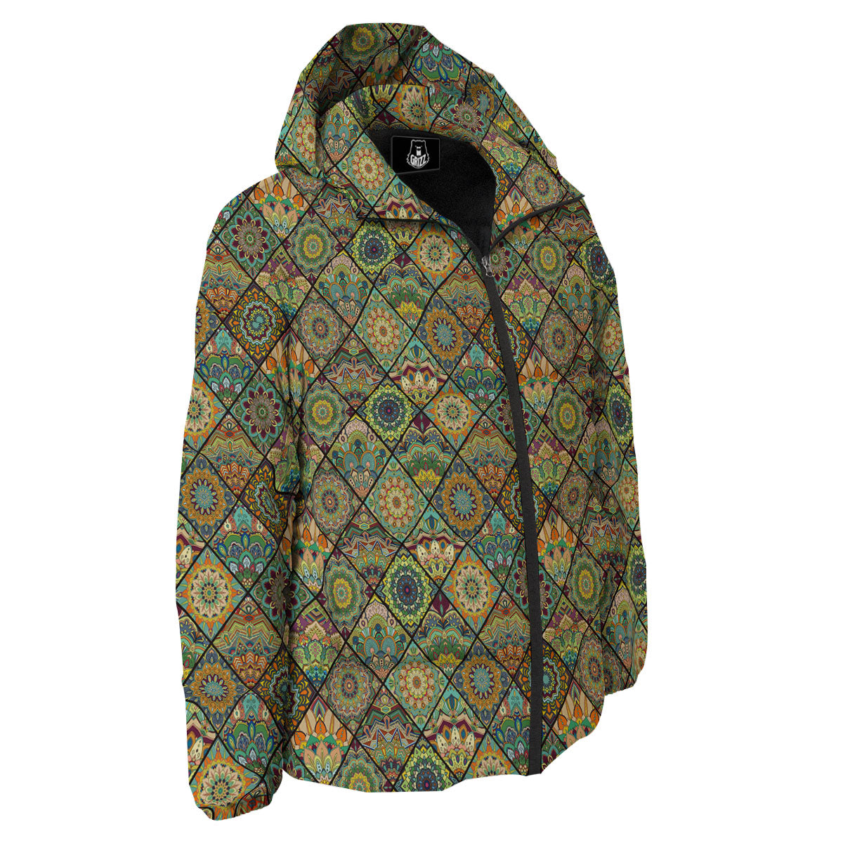 Mandala Patchwork Oval Bohemian Print Pattern Down Jacket-grizzshop