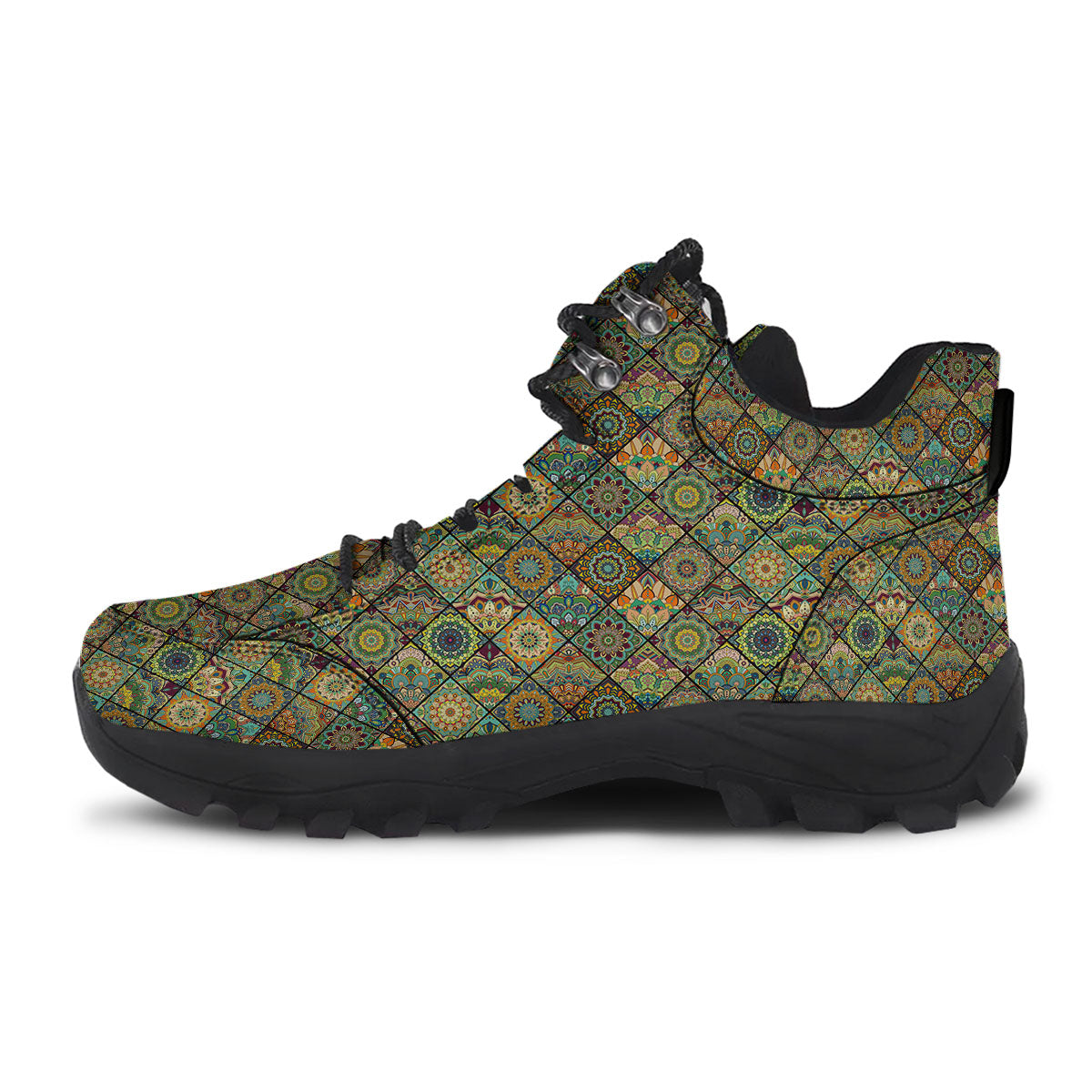 Mandala Patchwork Oval Bohemian Print Pattern Hiking Shoes-grizzshop