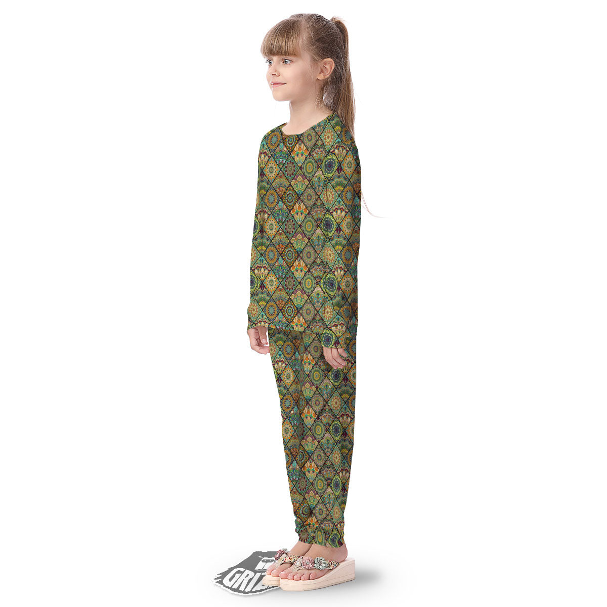 Mandala Patchwork Oval Bohemian Print Pattern Kid's Pajamas-grizzshop