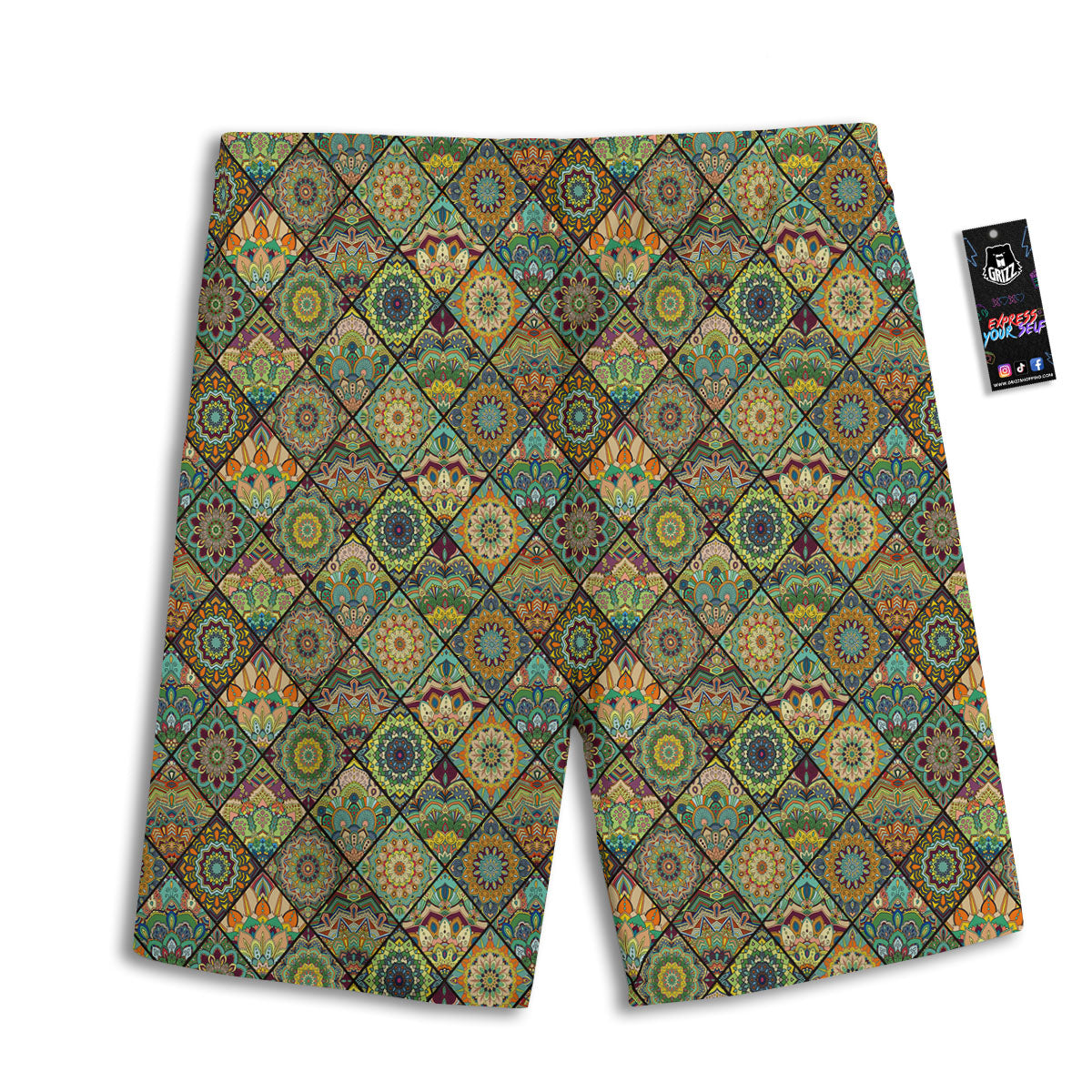 Mandala Patchwork Oval Bohemian Print Pattern Men's Athletic Shorts