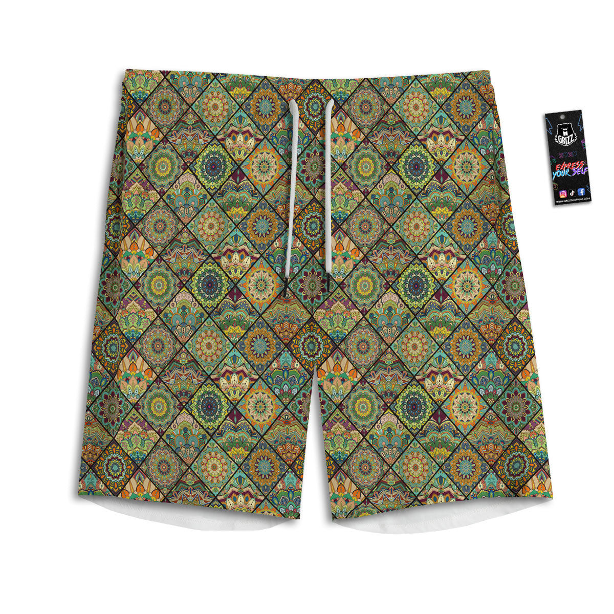 Mandala Patchwork Oval Bohemian Print Pattern Men's Athletic Shorts