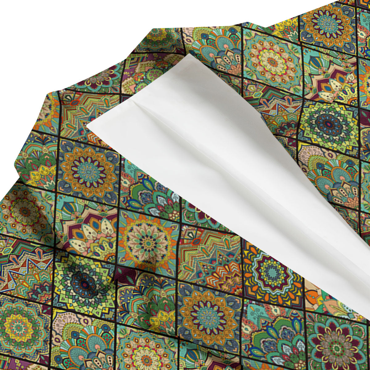 Mandala Patchwork Oval Bohemian Print Pattern Men's Blazer-grizzshop