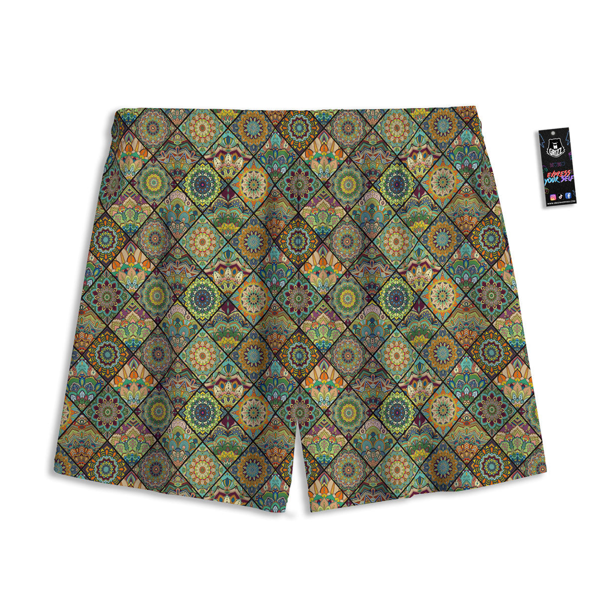 Mandala Patchwork Oval Bohemian Print Pattern Mesh Shorts