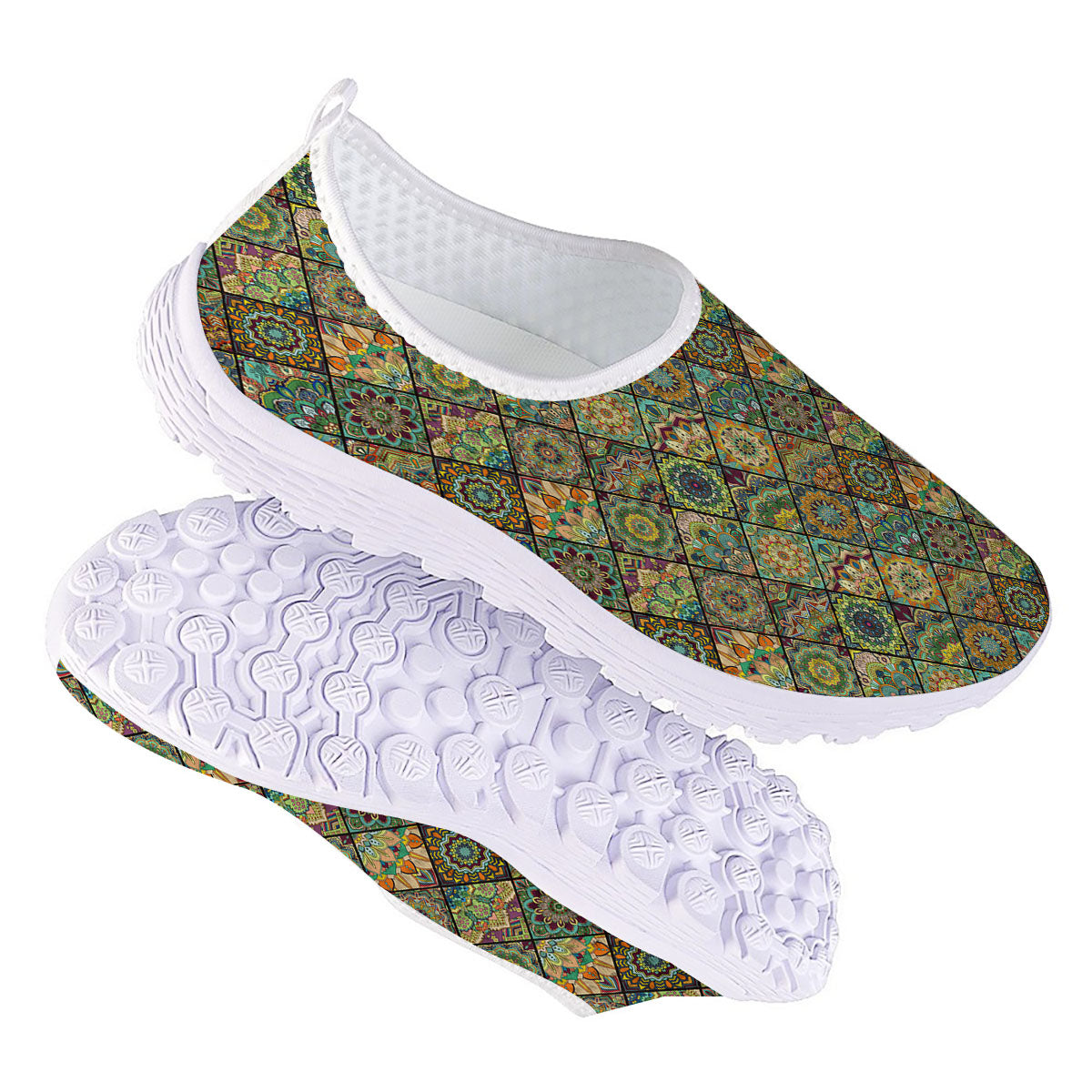 Mandala Patchwork Oval Bohemian Print Pattern Nurse Shoes-grizzshop