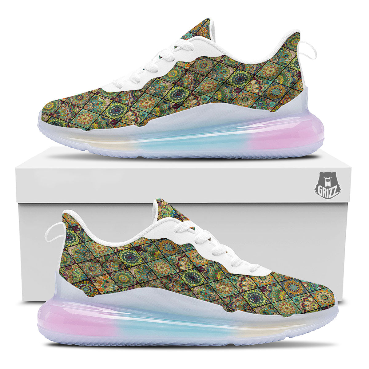 Mandala Patchwork Oval Bohemian Print Pattern Running Sneakers-grizzshop