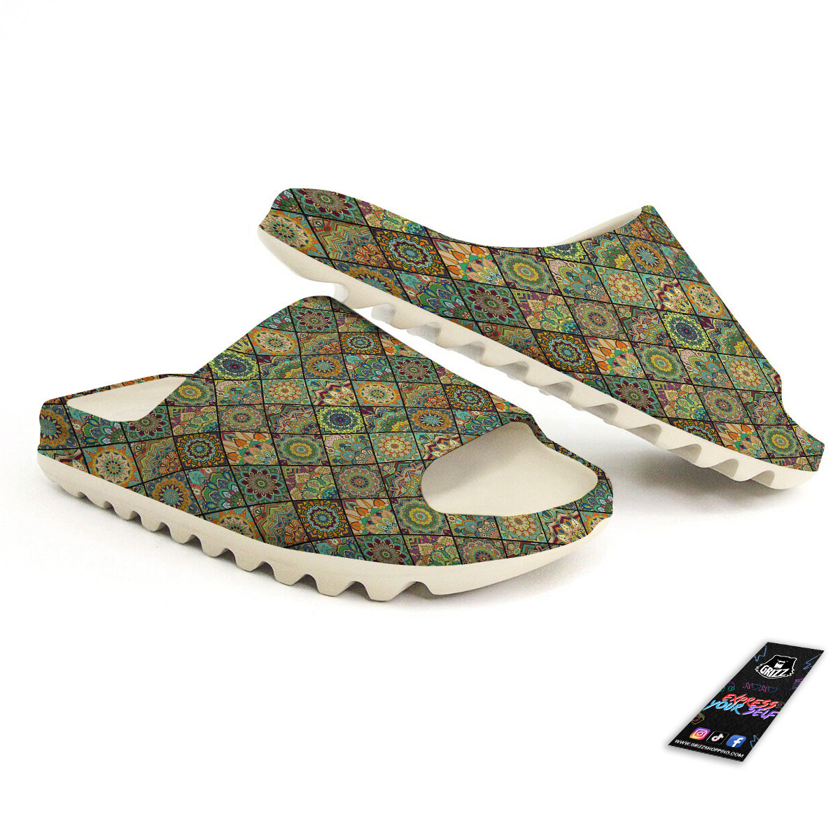Mandala Patchwork Oval Bohemian Print Pattern Sandals-grizzshop