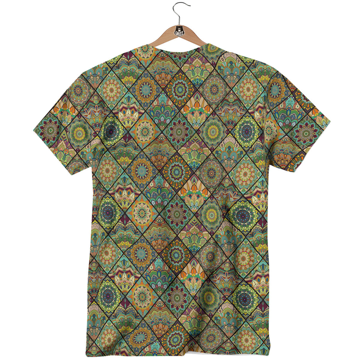 Mandala Patchwork Oval Bohemian Print Pattern T-Shirt-grizzshop