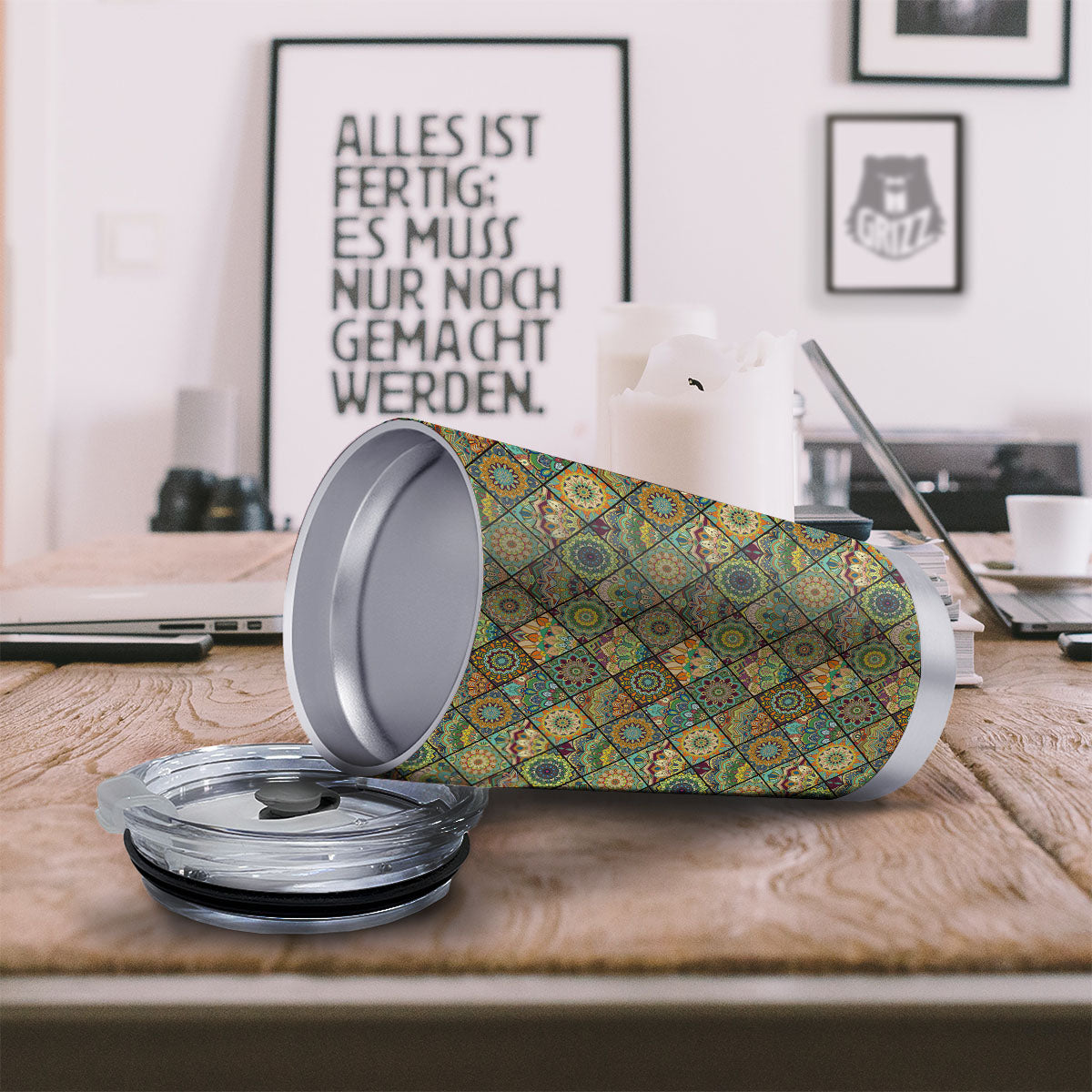 Mandala Patchwork Oval Bohemian Print Pattern Tumbler-grizzshop