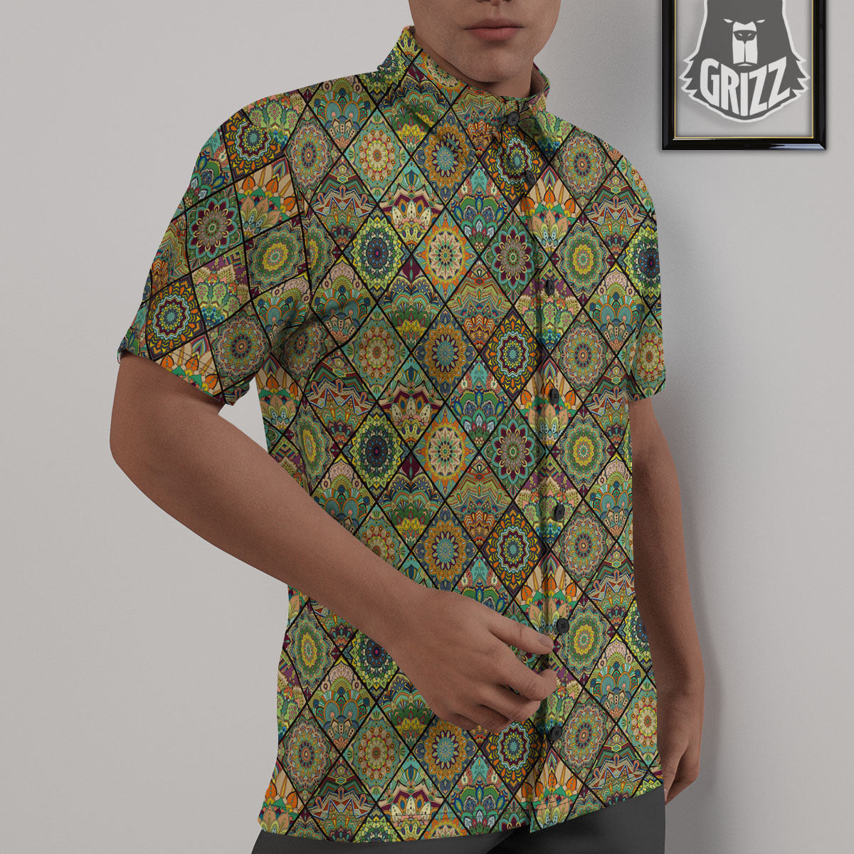 Mandala Patchwork Oval Bohemian Print Pattern Untucked Shirts-grizzshop