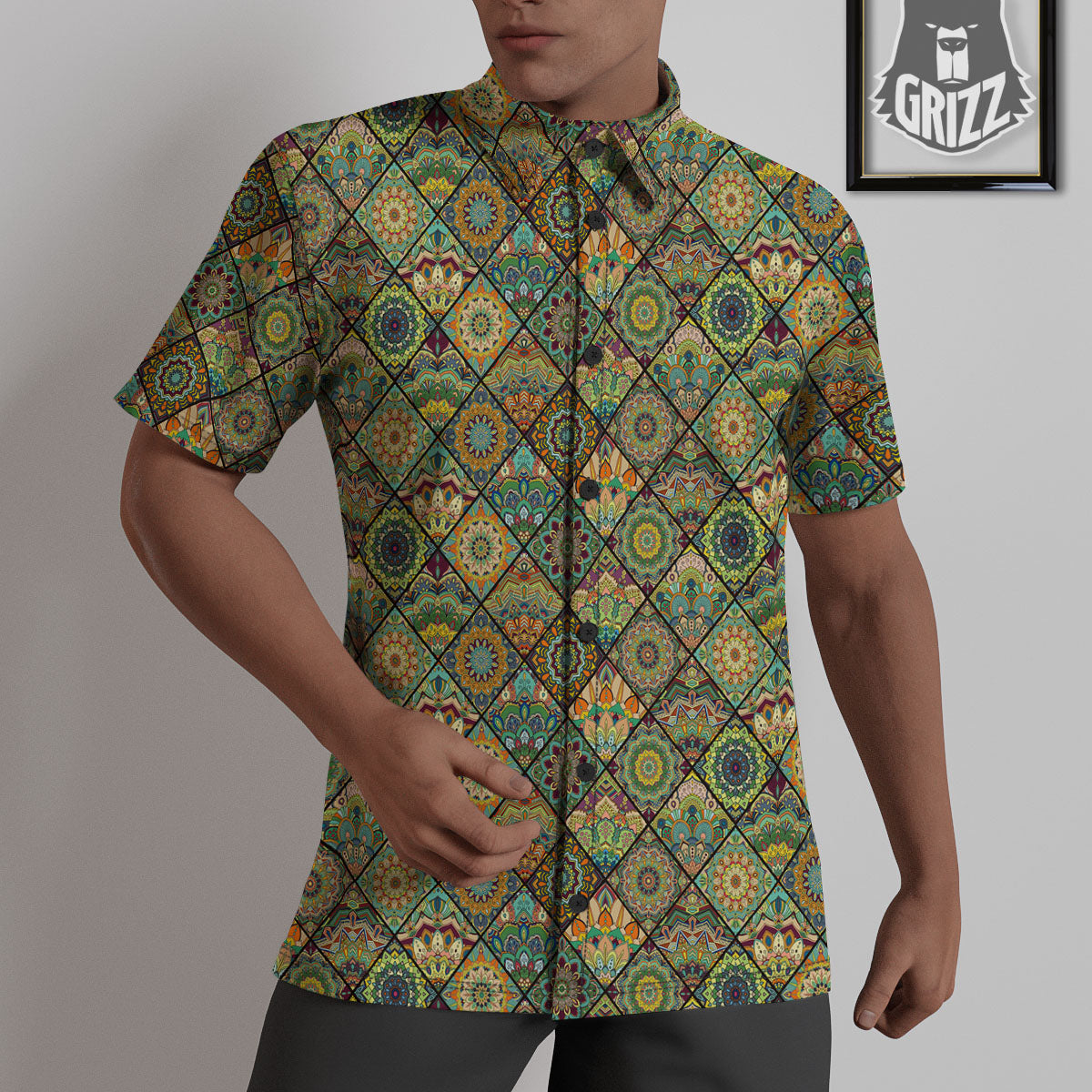 Mandala Patchwork Oval Bohemian Print Pattern Untucked Shirts-grizzshop