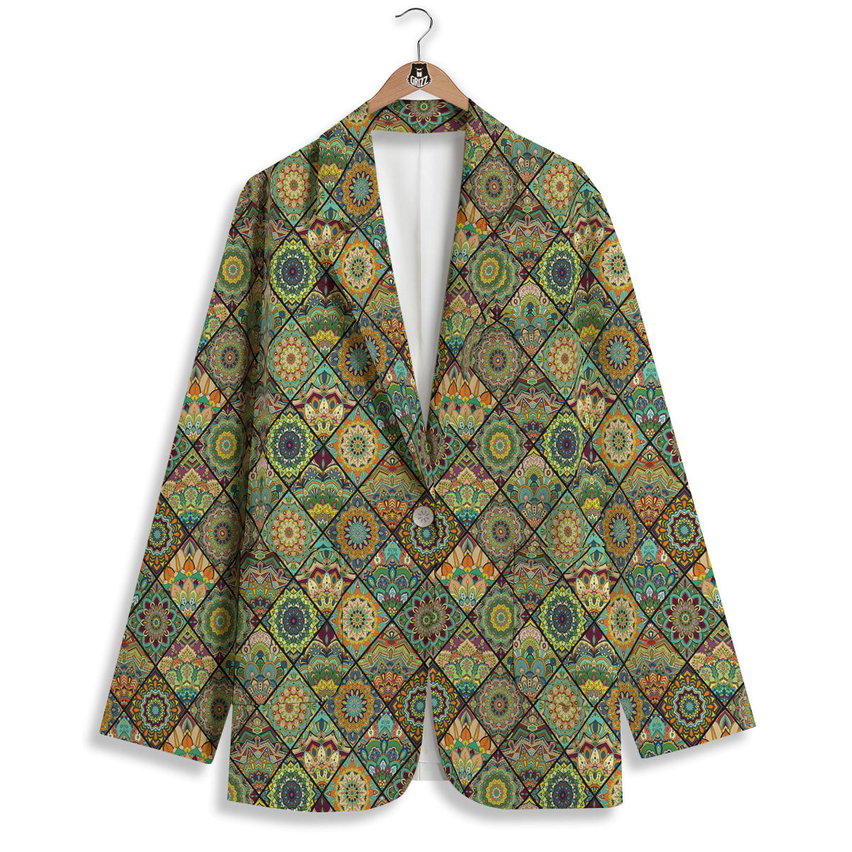 Mandala Patchwork Oval Bohemian Print Pattern Women's Blazer-grizzshop