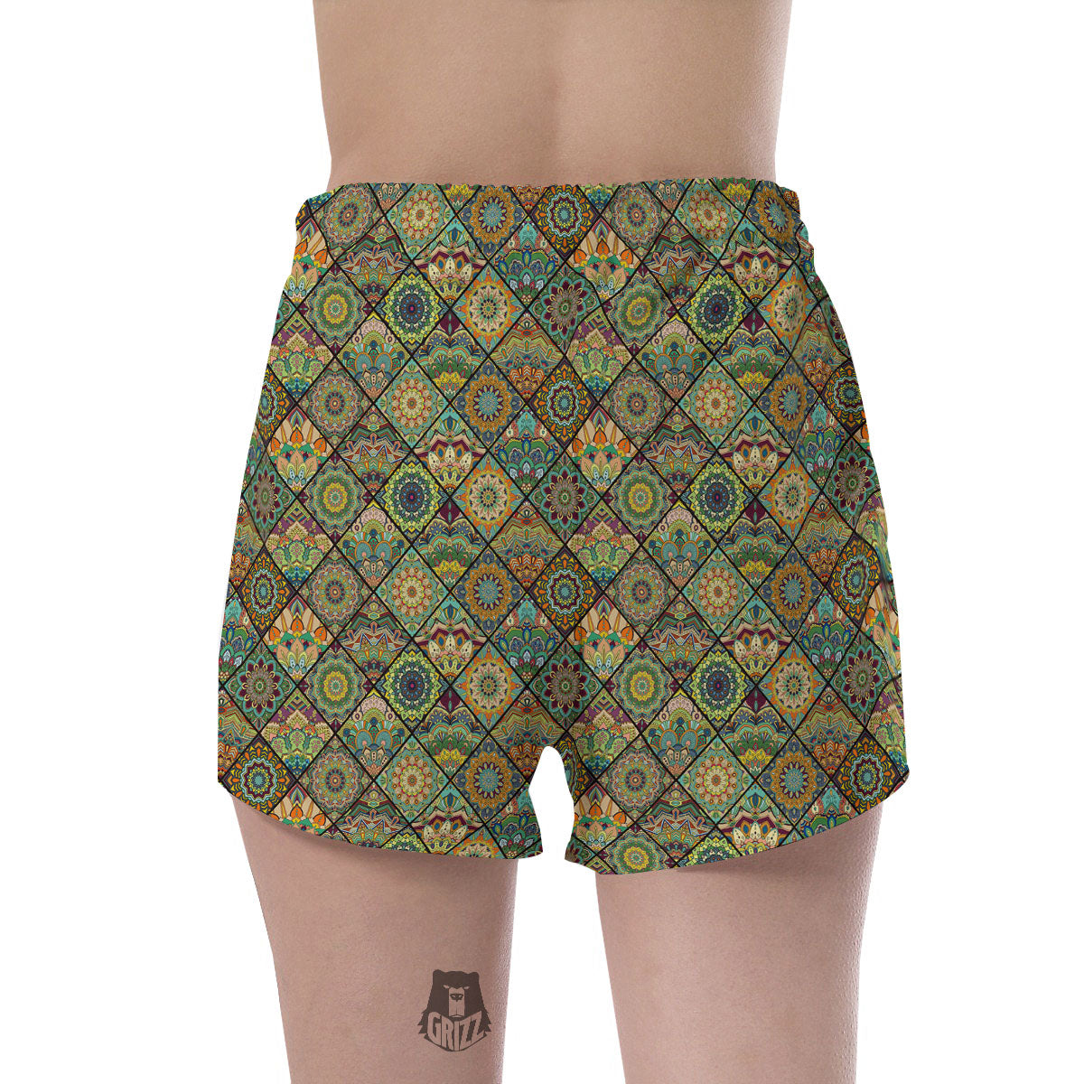 Mandala Patchwork Oval Bohemian Print Pattern Women's Shorts-grizzshop