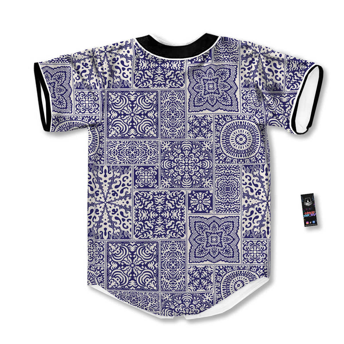 Mandala Patchwork Square Bohemian Print Pattern Baseball Jersey-grizzshop