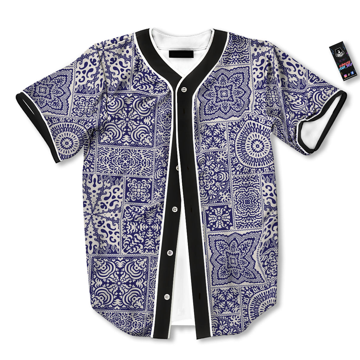 Mandala Patchwork Square Bohemian Print Pattern Baseball Jersey-grizzshop