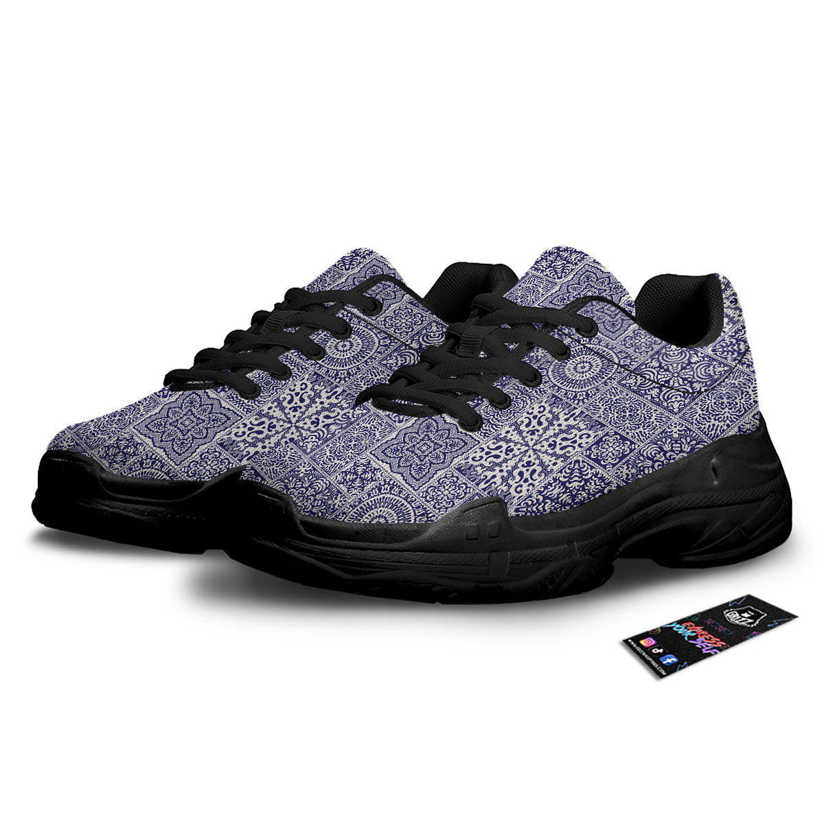 Mandala Patchwork Square Bohemian Print Pattern Black Chunky Shoes-grizzshop