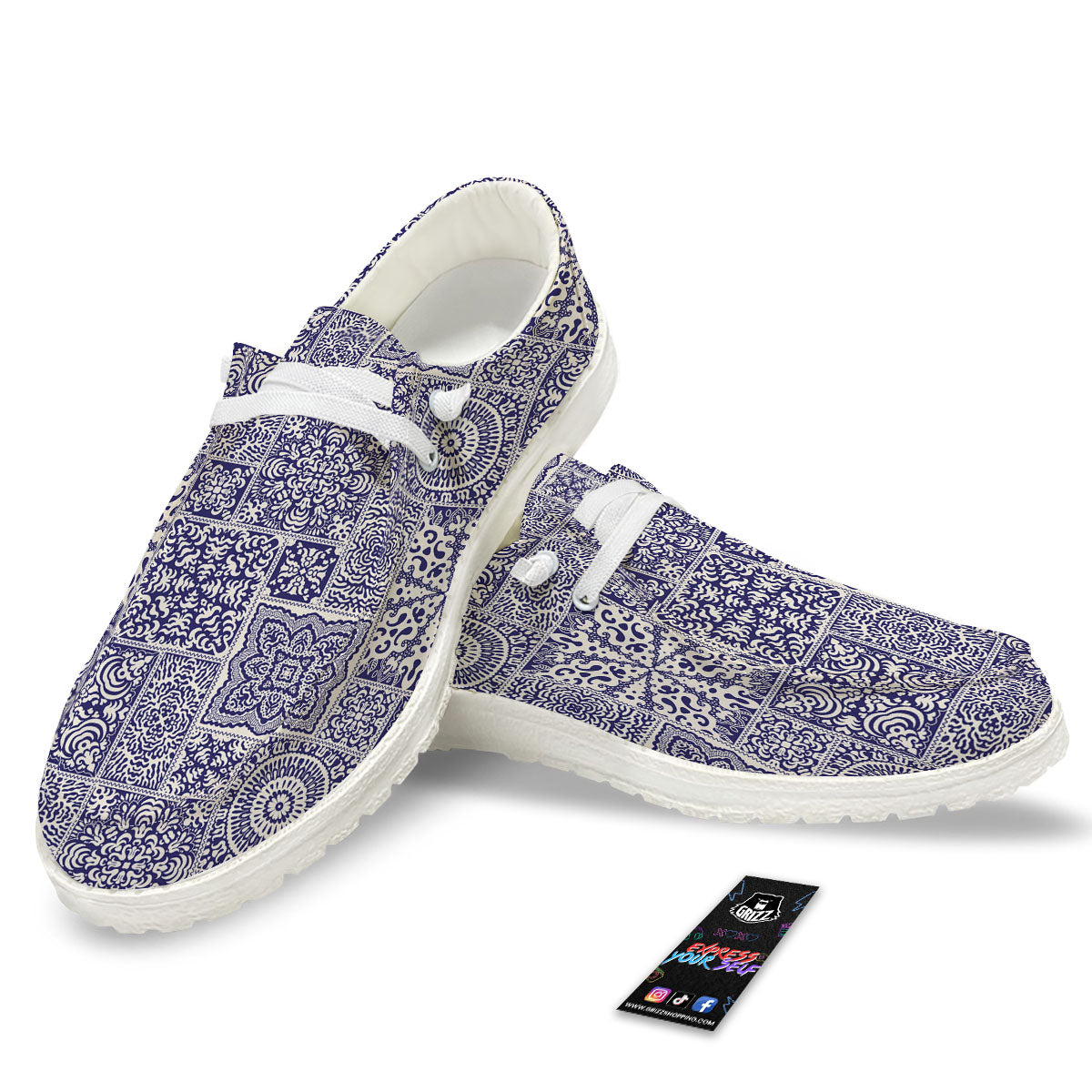Mandala Patchwork Square Bohemian Print Pattern Black Loafers-grizzshop