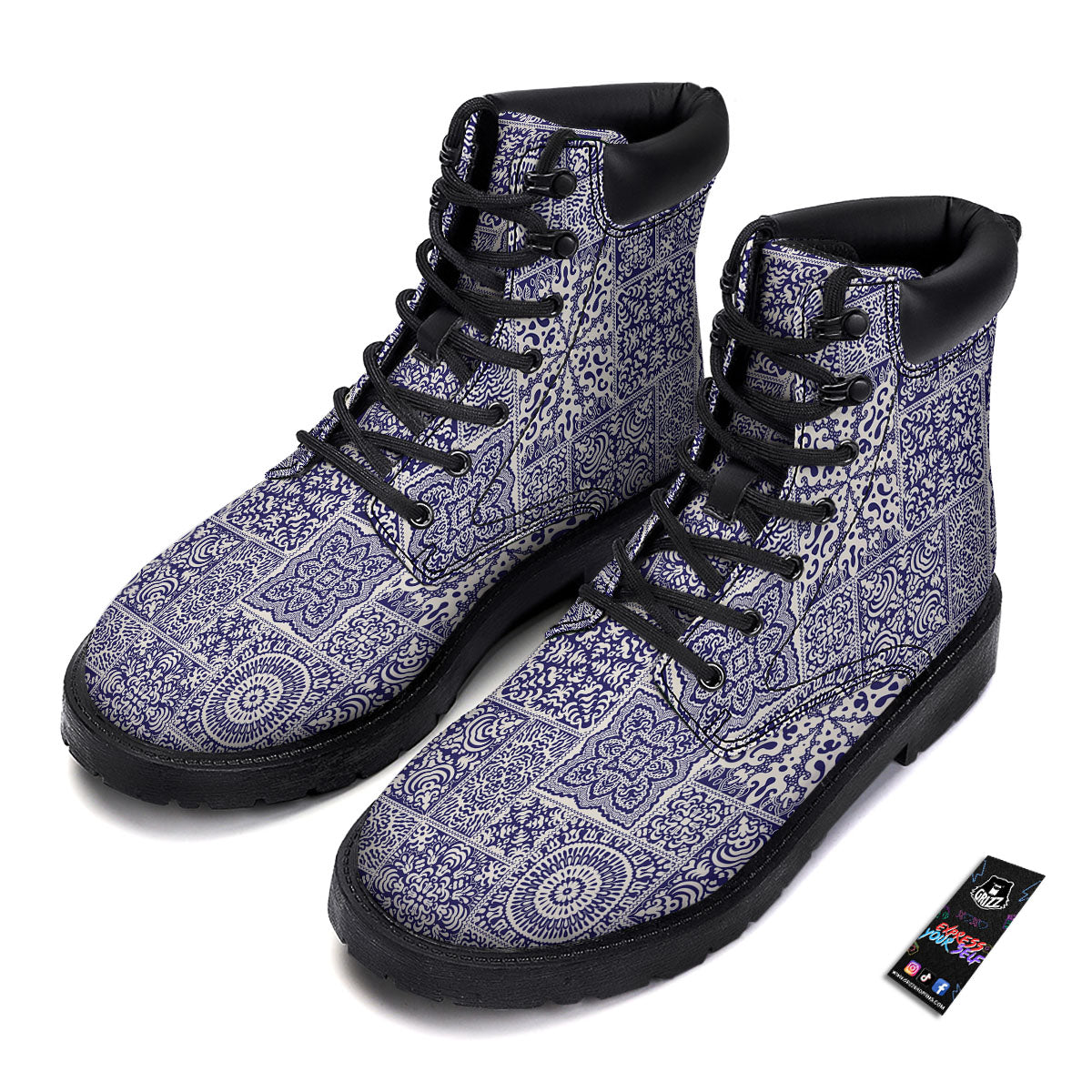 Mandala Patchwork Square Bohemian Print Pattern Boots-grizzshop