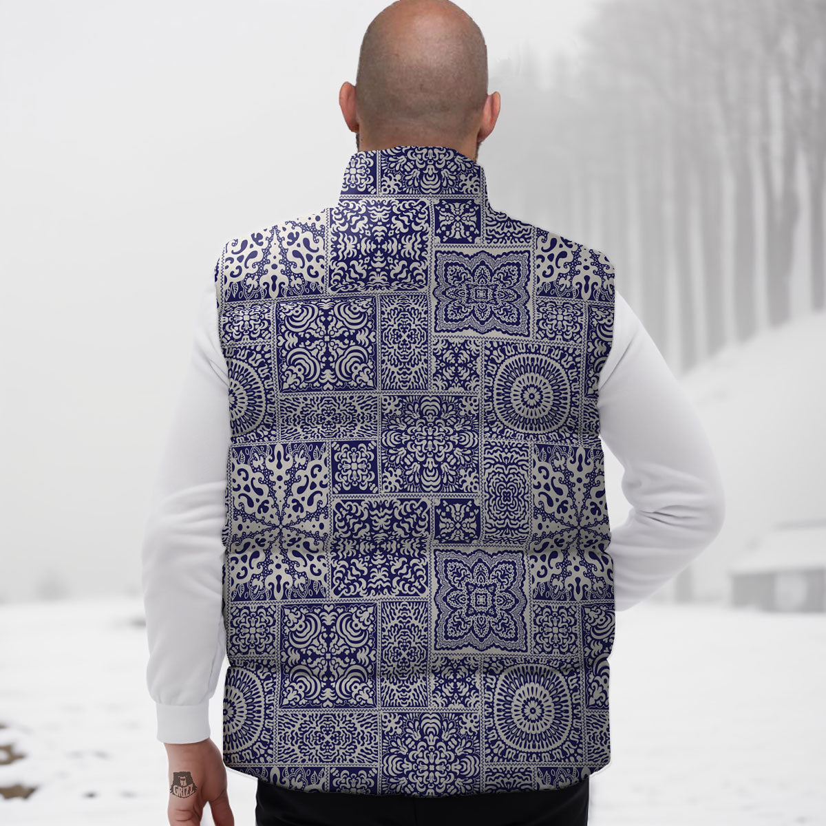 Mandala Patchwork Square Bohemian Print Pattern Down Vest