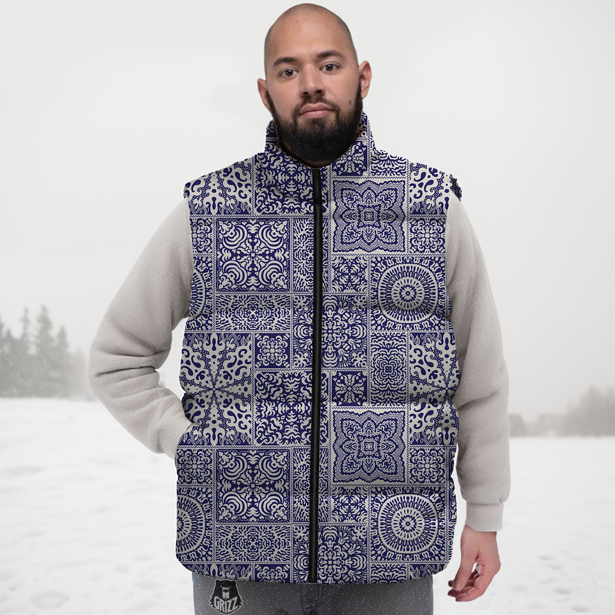 Mandala Patchwork Square Bohemian Print Pattern Down Vest