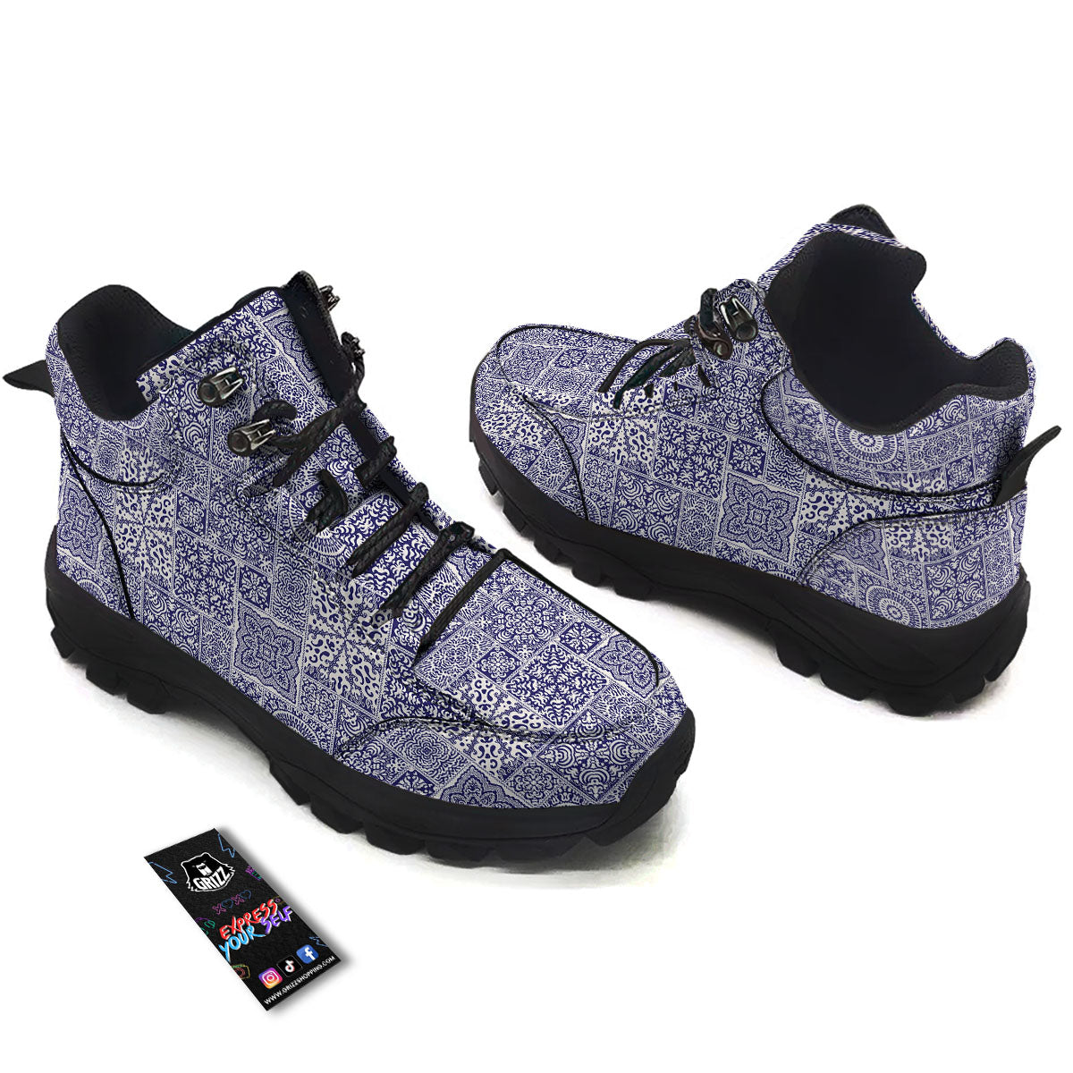 Mandala Patchwork Square Bohemian Print Pattern Hiking Shoes-grizzshop
