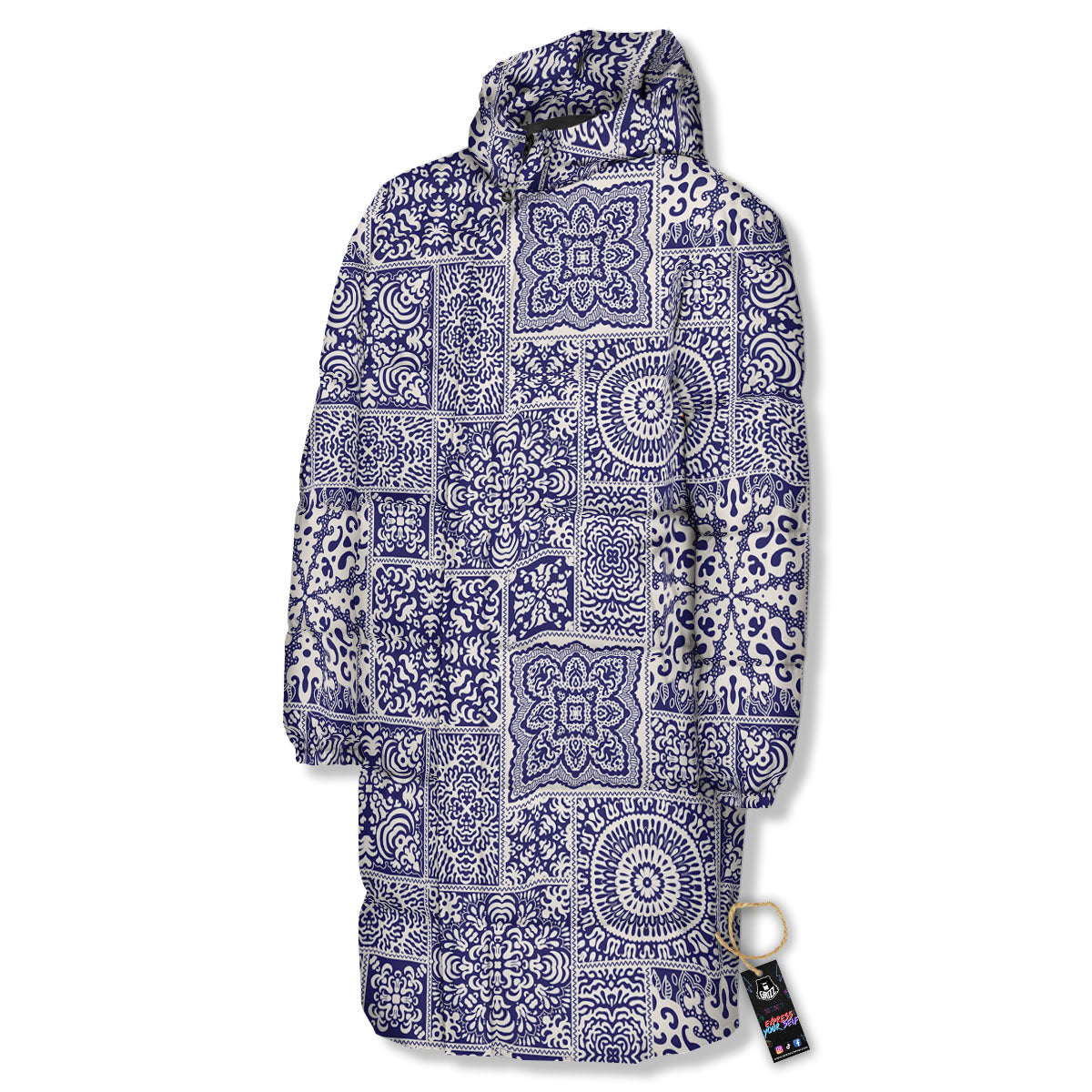 Mandala Patchwork Square Bohemian Print Pattern Long Down Jacket-grizzshop