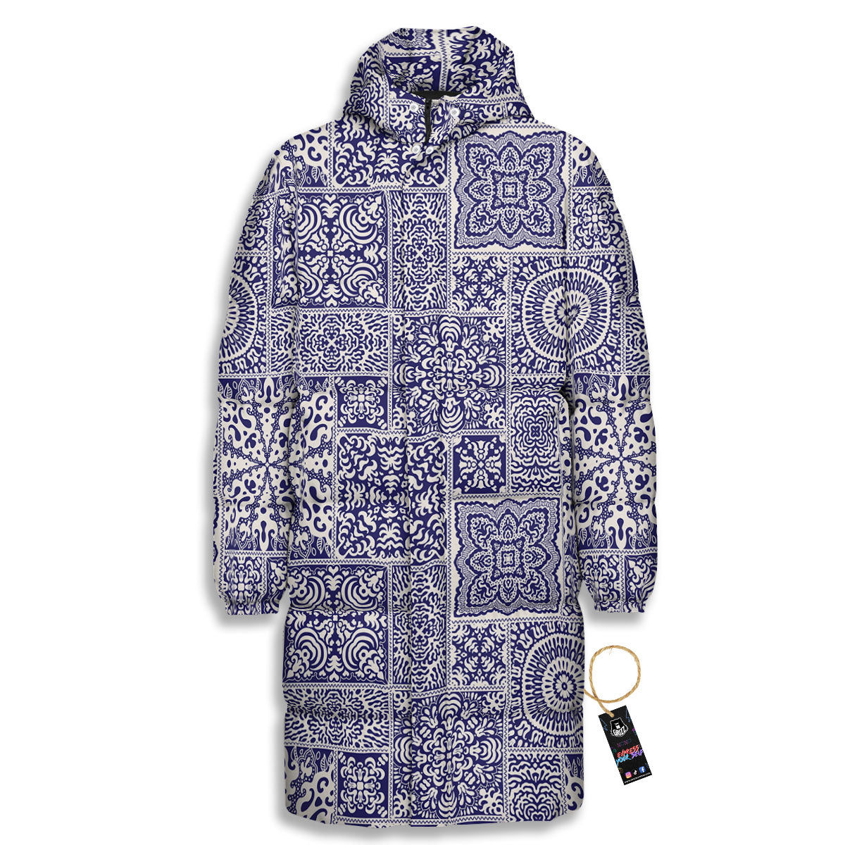 Mandala Patchwork Square Bohemian Print Pattern Long Down Jacket-grizzshop