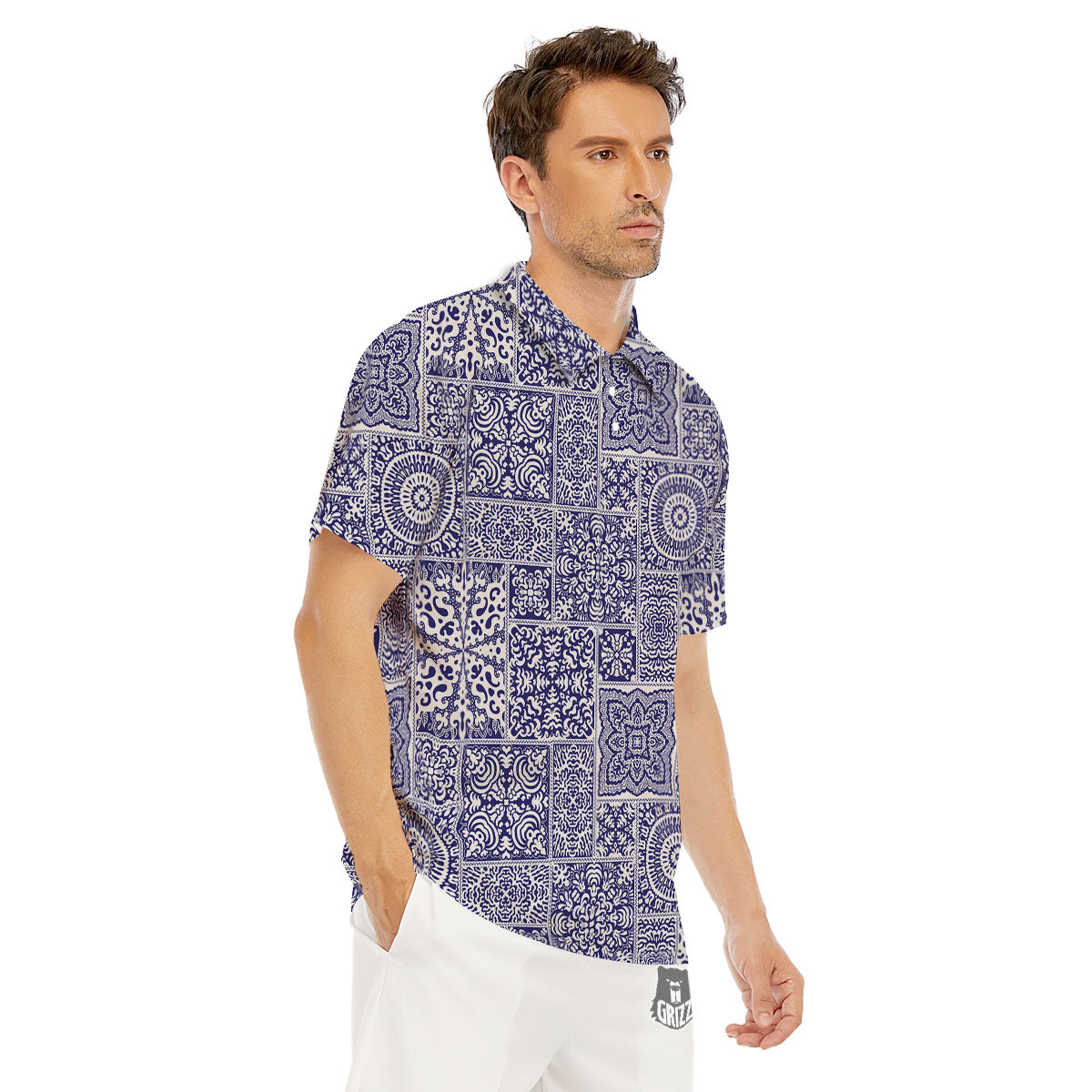Mandala Patchwork Square Bohemian Print Pattern Men's Golf Shirts-grizzshop